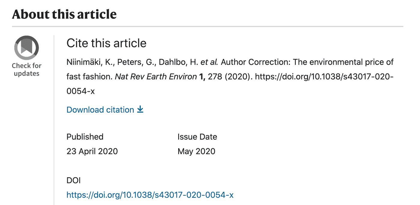 DOI eines Artikels aus der Zeitschrift Nature
